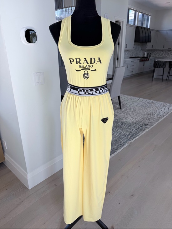 Prada Pants - PRADA Yellow Wide-Leg Pants and matching top lounge comfy set size M